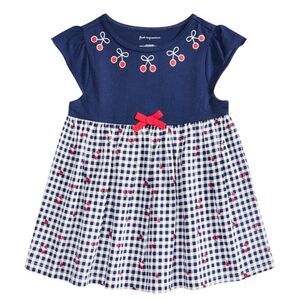 Girls Navy Blue Gingham Plaid Cherry Cherries Tunic Short Sleeve Shirt Size 4t
